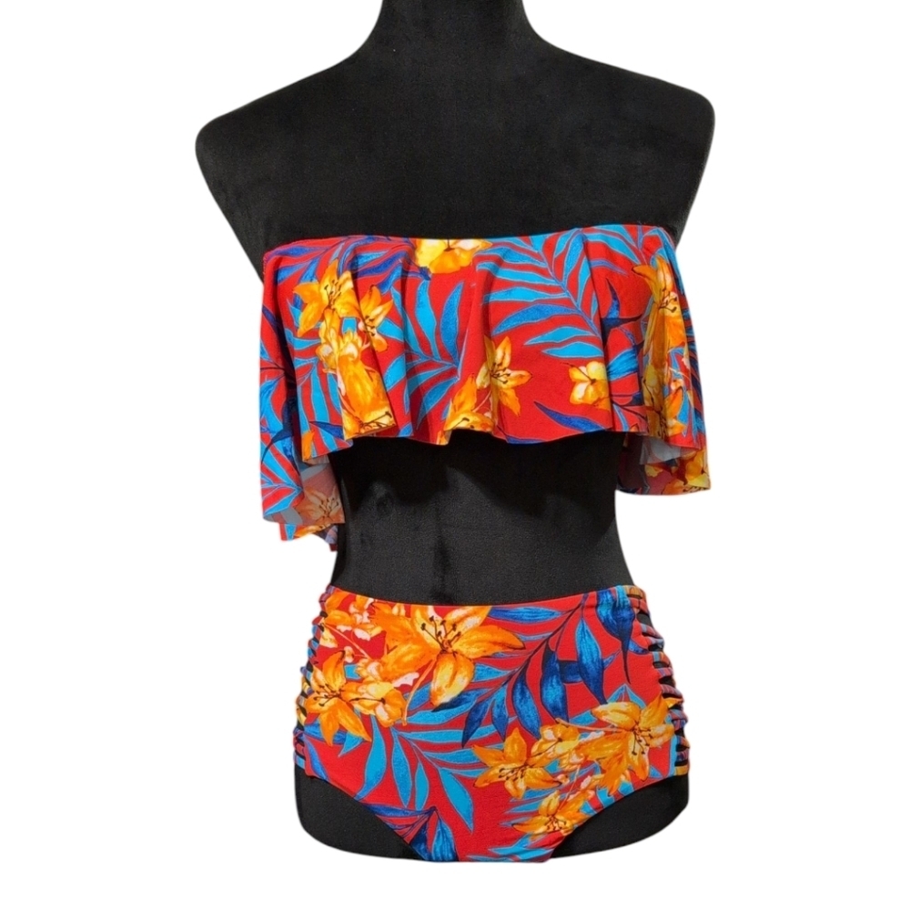 Tropical State Of Mind Off Shoulder Bikini Top In Red - Picture 4 of 8